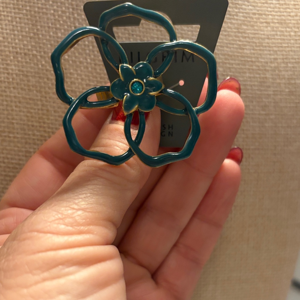 Adjustable Flower Ring Aqua Blue